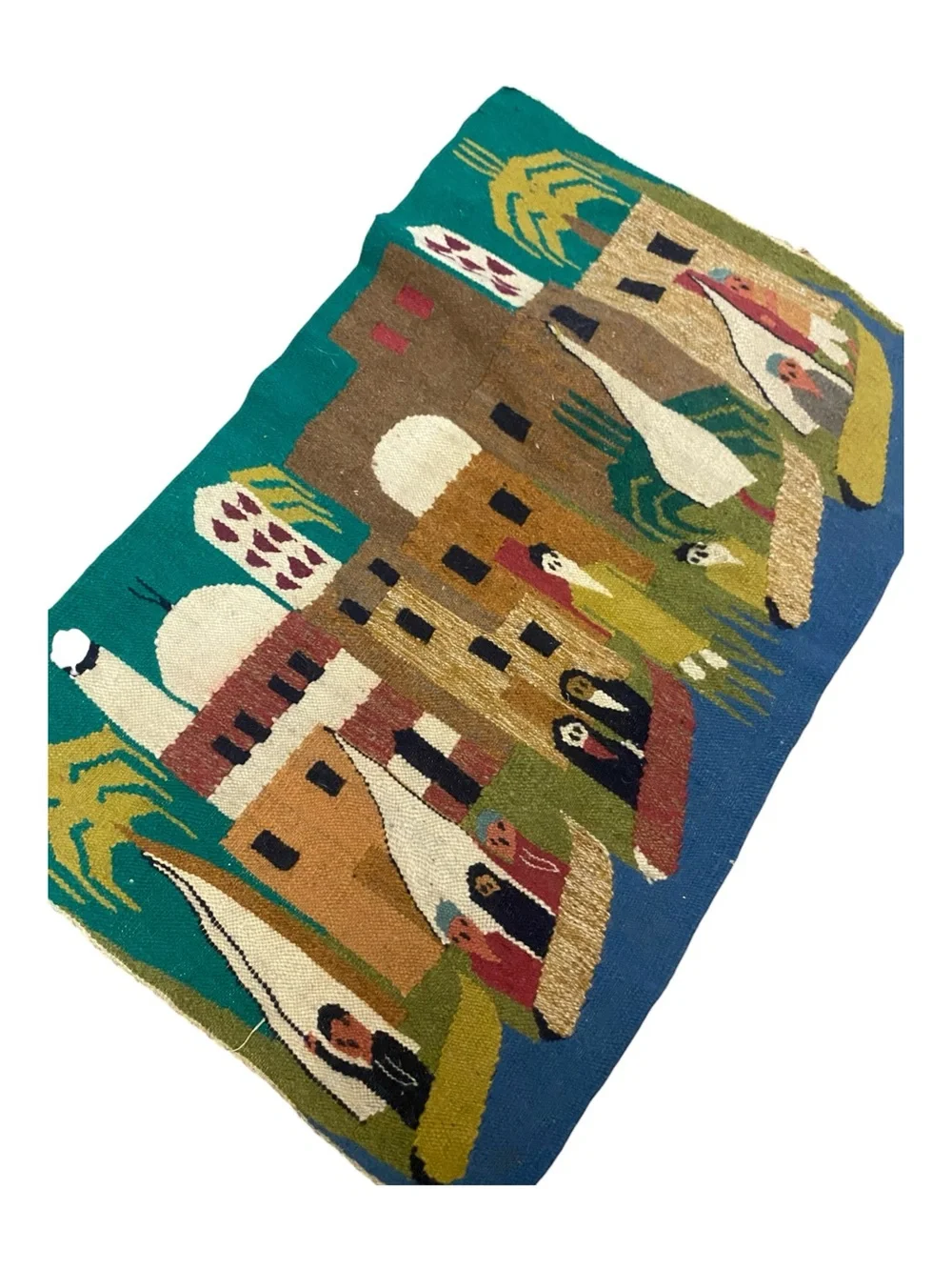 Vintage Kilim Hand Woven Small Rug Door Mat Wool Carpet Tribal Fringe
